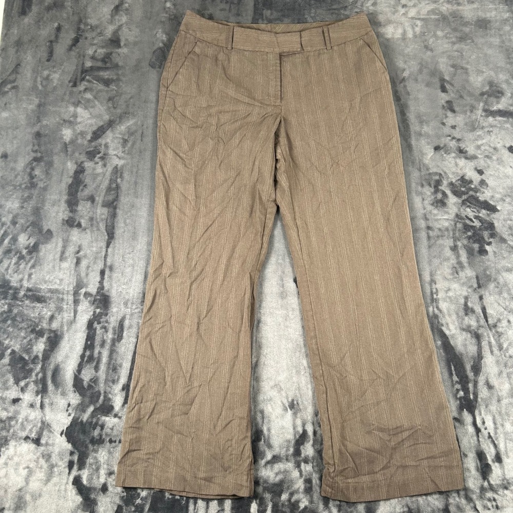 Worthington Dress Pants Women 12 Brown Pinstripe Modern Fit Trousers